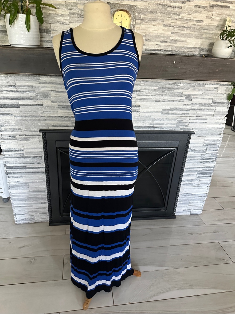 Sleeveless Blue Striped Maxi Dress